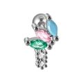 Polished silver ear stud with pink, green, and blue marquise stones and ball screw back - #8 (Geometric Triple Marquise)