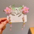 Pink resin floral hair clips with golden tassels and bird accents for young girls - 69# Swallow Pink Flower Pair