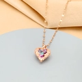 Collana con ciondolo a cuore in acciaio al titanio con gemme colorate per le donne - Oro rosa