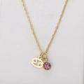 Gold stainless steel Cancer zodiac necklace with purple round-cut birthstone pendant - Gold-Cancer