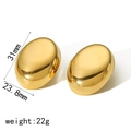 Minimalist gold oval stainless steel earrings with polished mirror finish and 31mm size - Gold Oval Style (TE6702-G)