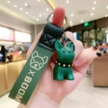 Cute dark green French Bulldog keychain with matte finish and matching leather wrist strap - Green