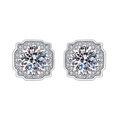 Elegant silver geometric halo earrings with round moissanite-style center stones - TED276-Square Flower Halo Studs