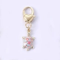 Golden turtle keychain with pink and blue enamel flowers and heart-shaped lobster clasp - Pink Turtle