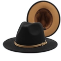 Detail view of two-tone wool fedora hat with black crown and camel brim lining - Black + Light Coffee