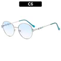 Silver metal round sunglasses with light blue gradient lenses and carved wavy arms - Silver Frame Gradient Blue Lens
