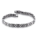 Bracciale da uomo in acciaio al titanio lucido con perline per magnetoterapia integrate - Stile a Maglia Magnetica Argentata (KB98897-K)
