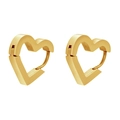 Detail of small gold heart-shaped hoop earrings with hidden spring clasp closure - Heart / Gold