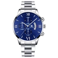 Orologio da uomo business con cinturino in acciaio argento e quadrante blu con numeri romani - Cinturino Argento Quadrante Blu Lancette Argento