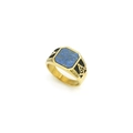 Bague vintage pour hommes en titane doré avec lapis-lazuli et gravure maçonnique - US 7 / Or-Lapis Lazuli Dépoli