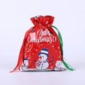 Red Christmas drawstring gift bag with cartoon snowman and Merry Christmas text - 32*24 Red Snowman