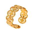 Vintage 18k gold plated adjustable leaf ring with hollow round pattern design - Style 2/Hollow Pattern