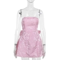 Detaillierte rosa Jacquard-Textur eines trägerlosen Minikleids mit Blumenmuster - XS / Rosa