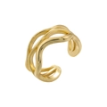 Macro detail of a gold multi-layer wavy ear cuff with a smooth polished metallic finish - Exquisite Wave Texture Style (VJ566 Gold)