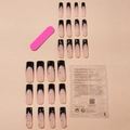 Unghie finte lunghe coffin nere e nude con strass e set di strumenti completo - Punta Francese Nera Lunga con Strass (XA-37-10)