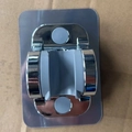 Polished silver shower head bracket with adjustable angle and adhesive wall mount base - Silver Shower Head Holder