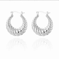 Silver geometric spiral horn hoop earrings for women in a minimalist metallic finish - Ribbed Croissant Bag Silver-Tone (TER40490 Silver)