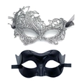 Detailset aus silberner Spitzen-Phönixmaske und schwarzer Masquerade-Maske aus Kunststoff - Silberne Spitze Phoenix + Glatte Plastikmaske