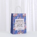Floral paper gift bag with blue hydrangea patterns and white handles for shopping - Blue Floral/My presence will go with you