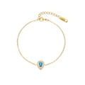 Detail of adjustable gold chain bracelet with blue teardrop stone and lobster clasp - Dark Blue Waterdrop Style (B2325-GO-B)