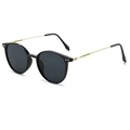 Klassische runde Sonnenbrille mit goldenen Metallbügeln und dunklen Gläsern für Damen - Glänzend Schwarz / Graue Gläser
