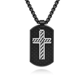 Collana da uomo con ciondolo in fibra di carbonio nero e croce d'argento - Catena veneziana / Pendente Singolo Nero e Acciaio