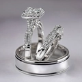 Three-piece ring set with princess-cut cubic zirconia and rose gold accents for women - US 7 / White Ring Set