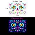 Neon Day of the Dead face tattoo JFY-007 showing normal and glow-in-the-dark effects - Gold Powder Fluorescent JFY-007