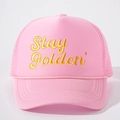 Pink adjustable trucker hat with Stay Golden embroidery and breathable mesh - One Size / Pink