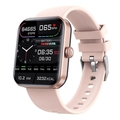 Smart watch with pink silicone strap and square screen showing heart rate and steps - Silicone Strap / Gold