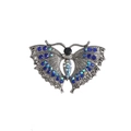Elegant butterfly brooch in silver finish with deep blue and AB rainbow rhinestones - Vintage Blue Rhinestone Hollow Butterfly