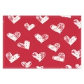 Linen Valentine red placemat with white heart print and detailed stitched border - Style 4