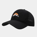 Detailed laser-cut ventilation holes and mountain embroidery on black quick-dry baseball cap - Adjustable / Black