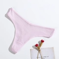 Lavender ribbed cotton thong for women, seamless breathable minimalist panty on white base - Light Purple