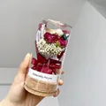 Mini glass dome with red carnation dried flower bouquet and natural cork base - Red Carnation Wishing Bottle / 6.5*12.5cm