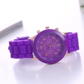 Fashionable Geneva purple silicone sports watch with rose gold case and round dial - Purple