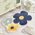 Tappeto da bagno floreale assorbente in blu e giallo con trama floccata antiscivolo - 40*60cm / Fiore Tricolore