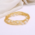 Detail of layered waist chain featuring gold seed beads and white imitation pearls - #24(Gold White Pearl)