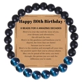Bracelet 80 ans avec perles noires mates et pierres oeil de tigre bleues sur carte cadeau - Style 80ème Anniversaire