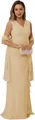 Elegant champagne V-neck chiffon sleeveless evening gown with waist ruffles and matching shawl - US size 2 / Top And Bottom / Champagne