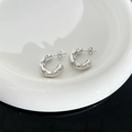 Silver C-shaped stud earrings in titanium steel with sparkling cubic zirconia inlay - Silver White Zirconia (DEP670)