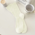 Beige ribbed knit mid-calf crew socks in a cozy lifestyle setting for daily wear - One Size / Milk White