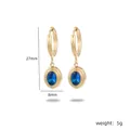 18K gold-plated stainless steel earrings with oval blue zircon pendant 27mm height - Blue
