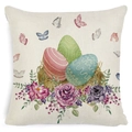 Easter pillow cover with colorful eggs, spring flowers and butterflies on linen texture - Zl2002064-30 / 45*45cm Cover Only