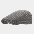 Detailed view of dark grey vintage plaid flat cap fabric with fine checkered texture - Adjustable / Gray