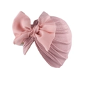 Close-up of pink ribbed baby turban hat with a soft large chiffon bow detail - Dusky Pink