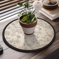 Round absorbent leather coaster with vintage floral and butterfly botanical print - French Retro Style-R