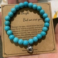 Blue turquoise texture beaded bracelet with silver heart charm on a gift card - Blue Textured Heart With Card Style