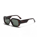 Retro tortoise shell square frame sunglasses with dark green lenses and metal rivets - Tortoiseshell/Dark Green Lens