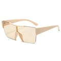Fashionable rimless oversized one-piece sunglasses in milk tea beige with orange lenses - Beige Frame Champagne Lenses